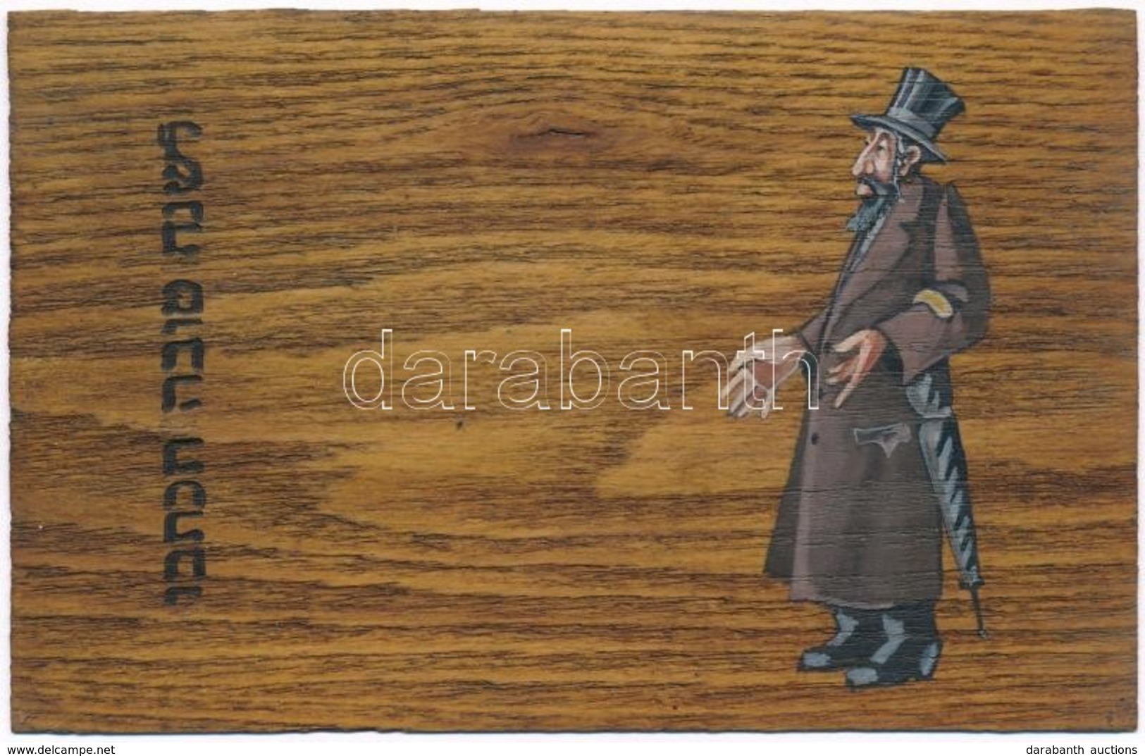 T2 1899 Rabbi, Héber Felirattal. Kézzel Rajzolt és Színezett Egyedi Lap Fakéregből / Rabbi, Hebrew Text. Custom Made Han - Ohne Zuordnung