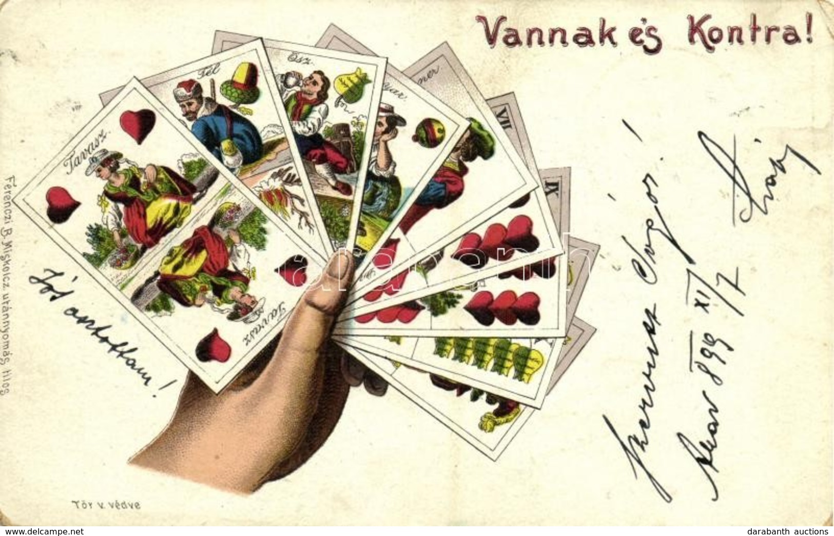 * T2/T3 1899 Vannak és Kontra! Ferenczi B. Kiadása / Hungarian Card Game, Litho  (EK) - Sin Clasificación