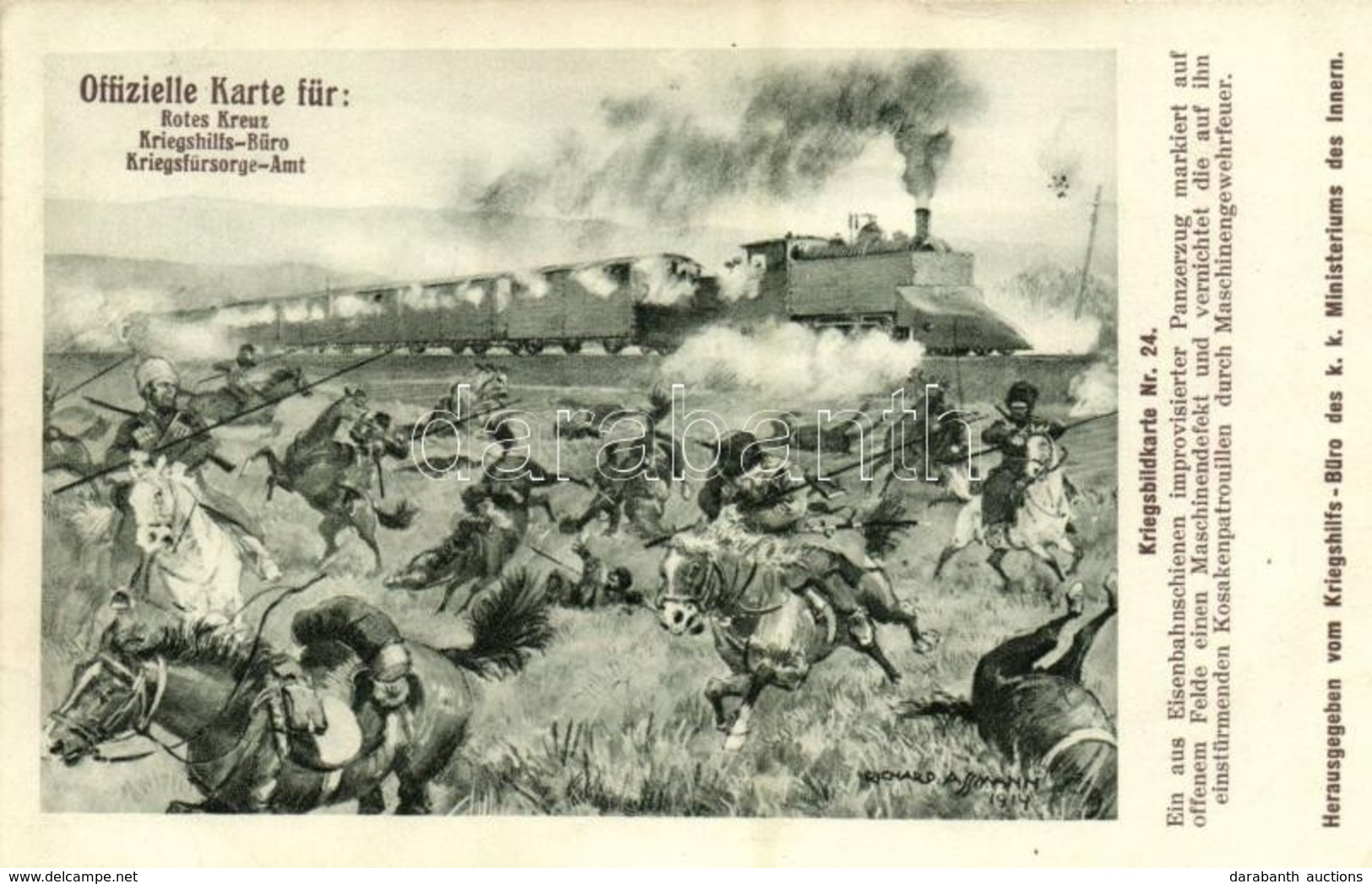 ** T2 Kriegsbildkarte Nr. 24. Panzerzug / K.u.K. (Austro-Hungarian) Military Art Postcard, Panzer Train (armored Train)  - Unclassified