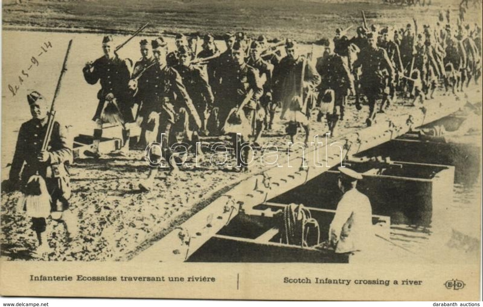 * T1 1914 Infanterie Ecossaise Traversant Une Riviére / WWI Military, Scotch Infantry Crossing A River - Unclassified