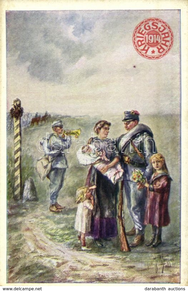 ** T2 Kriegsjahr 1914 / WWI Austro-Hungarian K.u.K. Military, Soldiers' Farewell, Artist Signed - Unclassified