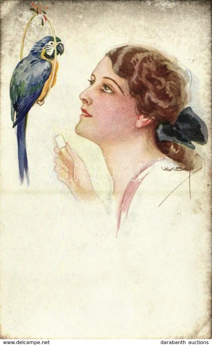 ** T2 Italian Art Postcard: Lady With Parrot. P.F.B. No. 3969/6. S: Usabal - Ohne Zuordnung