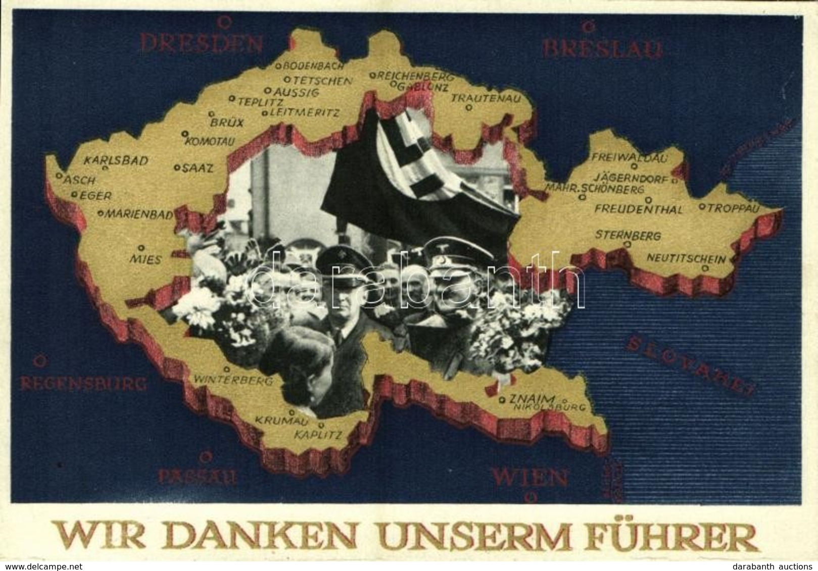 ** T2/T3 Wir Danken Unserm Führer / NSDAP German Nazi Party Propaganda, Adolf Hitler, Konrad Henlein, Map Of The Czech R - Ohne Zuordnung