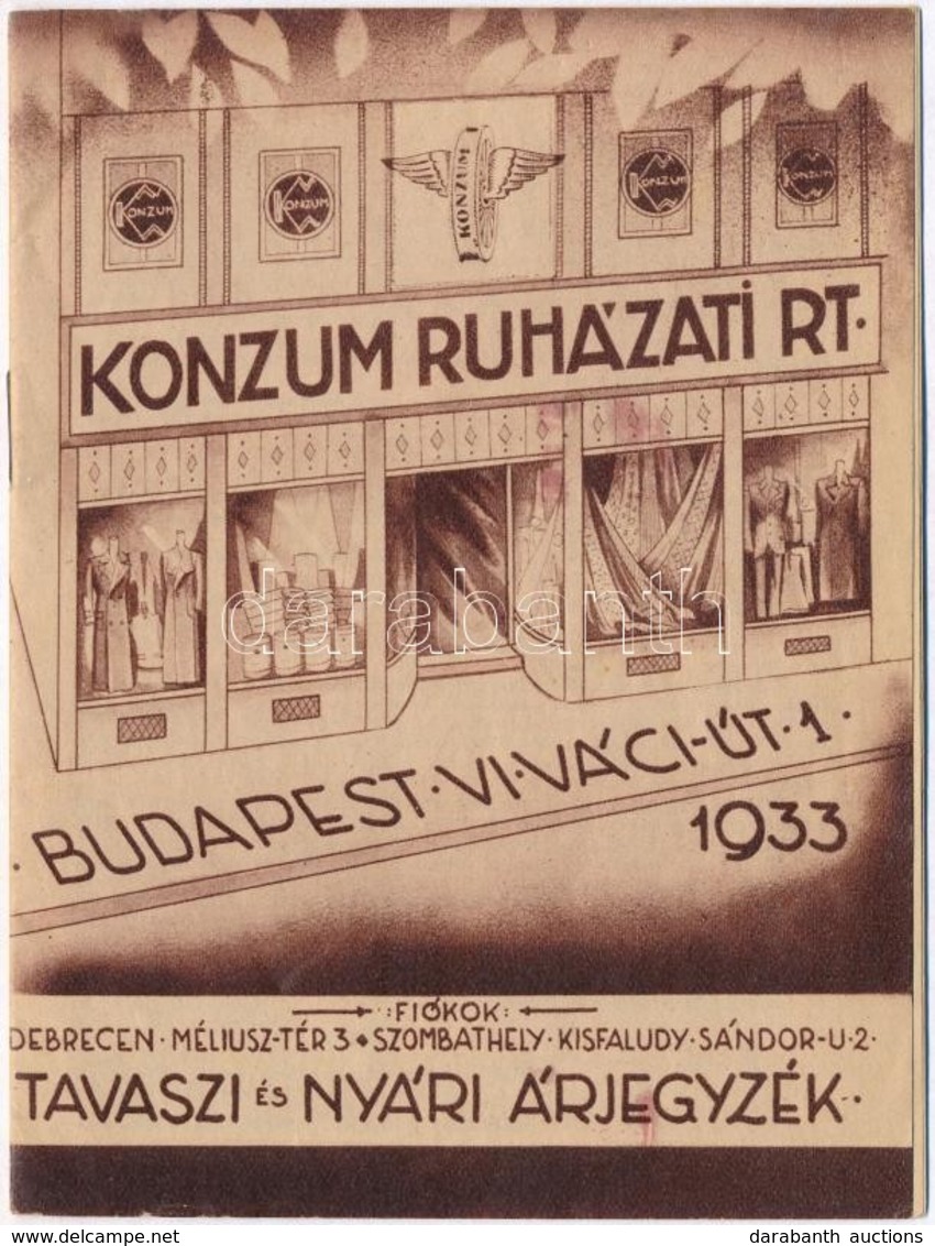 1933 Konzum Ruházati Rt. Reklámlapja, 14 Oldalas Reklámfüzetecske. Budapest Váci út 1. / Hungarian Clothing Shop's Adver - Unclassified