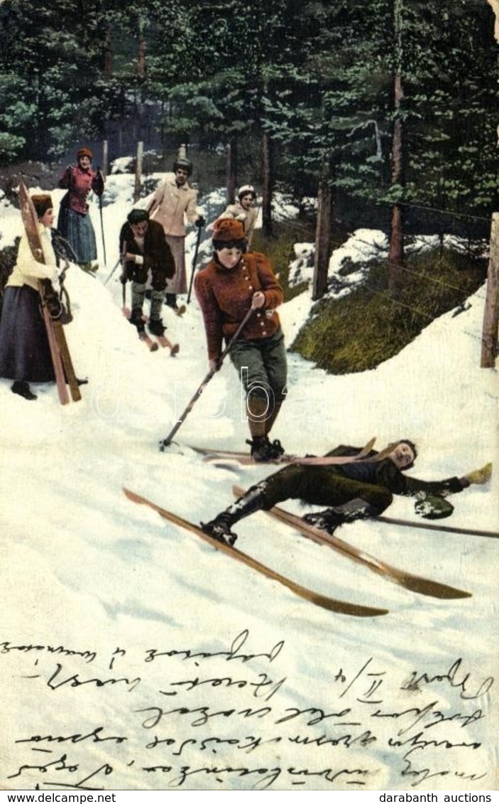 T3 Winter Sport, Lady Skiing Over A Fallen Man (wet Corner) - Unclassified