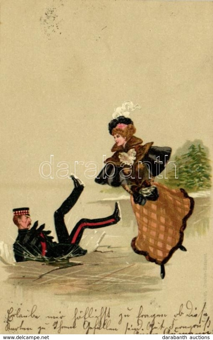 T2 1899 Ice Skating, Winter Sport, Humor. Edgar Schmidt, Litho - Ohne Zuordnung