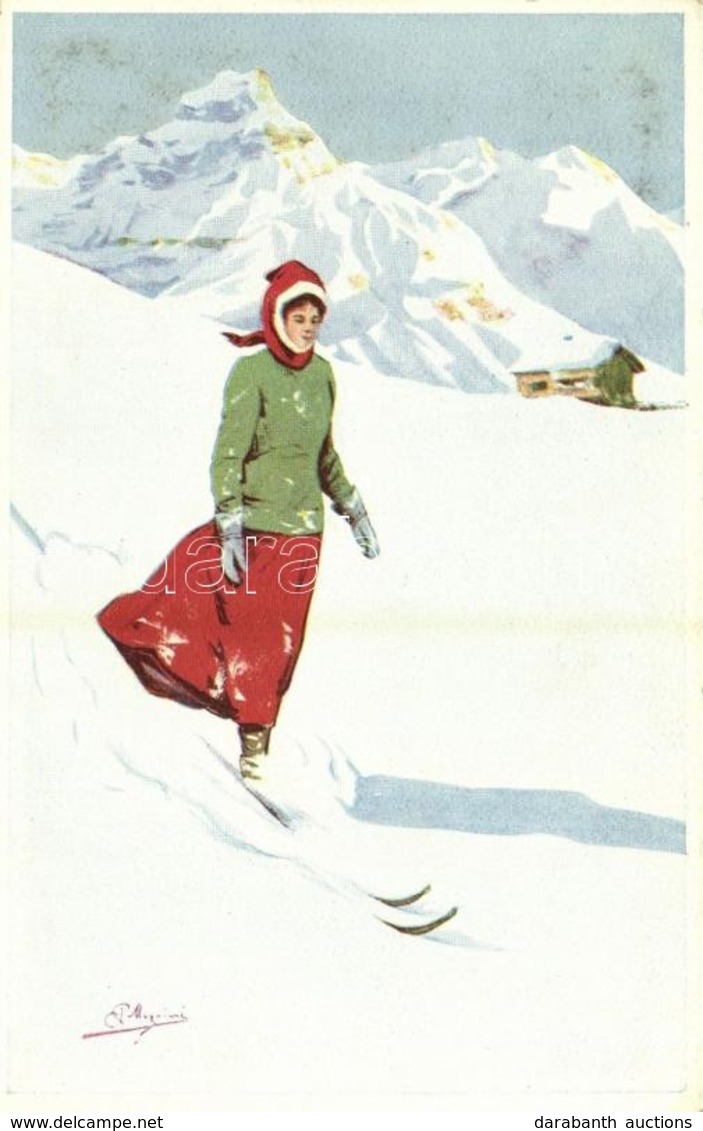 ** T1 Winter Sport Art Postcard. Skiing Lady. Vouga & Cie No. 138. S: Pellegrini - Sin Clasificación