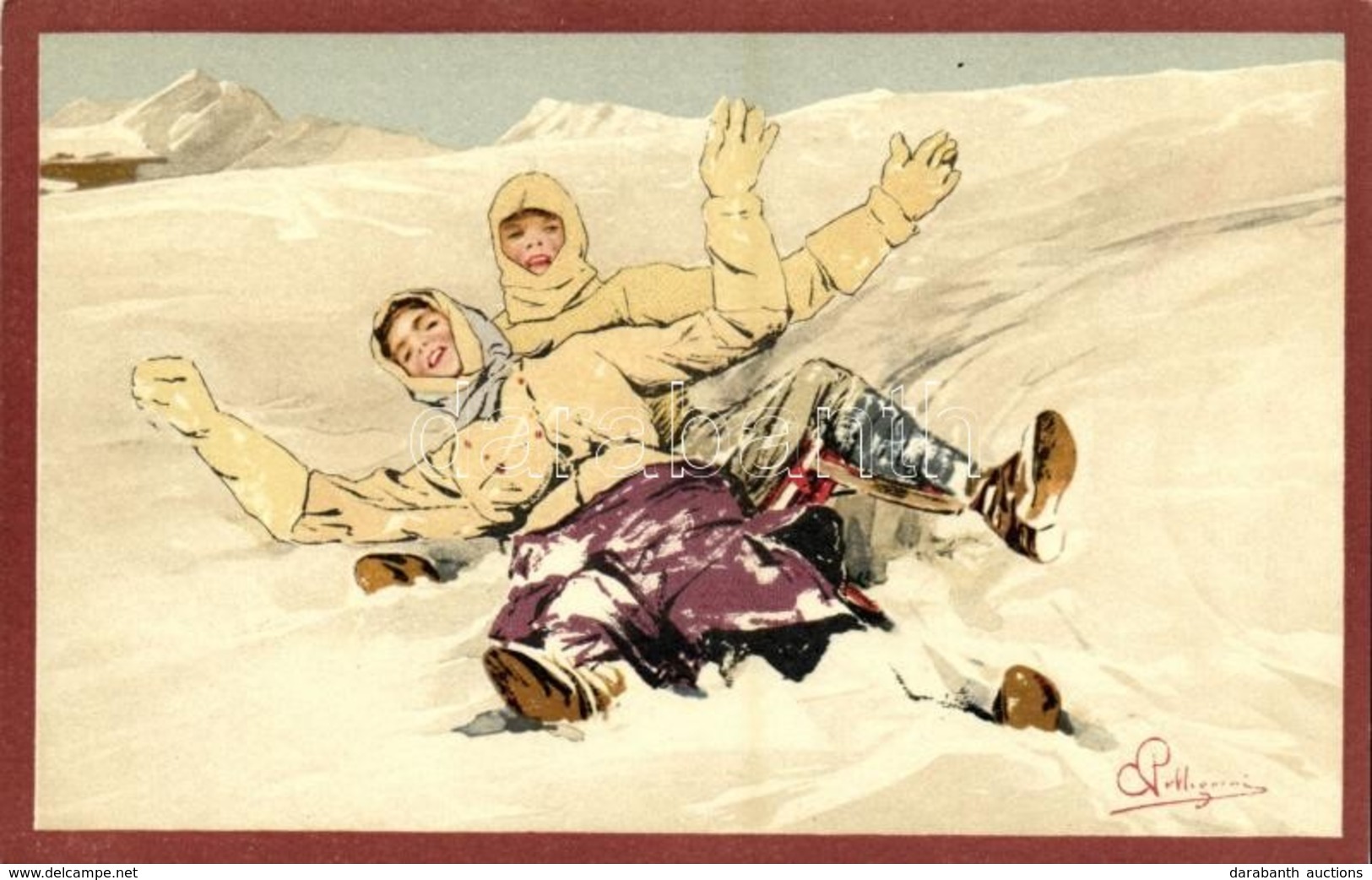 ** T1 Winter Sport Art Postcard. Sledding. Vouga & Cie No. 103. Litho S: Pellegrini - Ohne Zuordnung