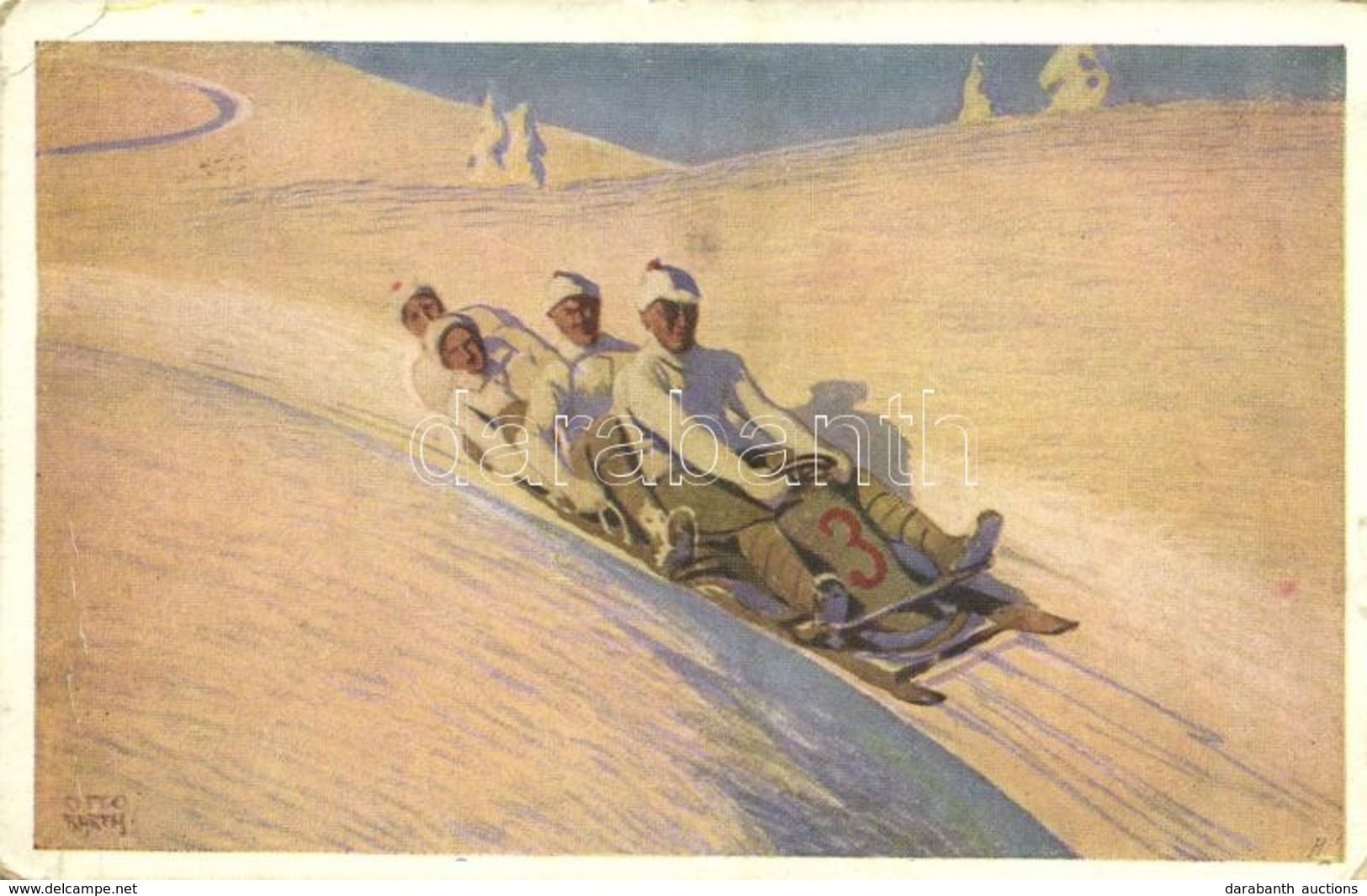 T2/T3 Winter Sport Art Postcard. Bobsleigh Race. B.K.W.I. 518-3. S: Otto Barth (EK) - Ohne Zuordnung