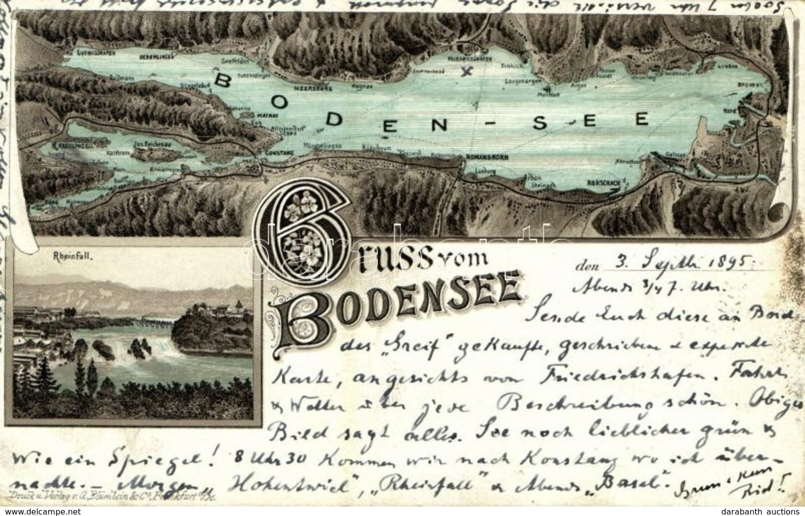 T2/T3 1895 (Vorläufer!) Bodensee, Rheinfall / Rhine Falls Waterfall, Lake Constance. G. Blümlein & Co. Art Nouveau, Lith - Unclassified