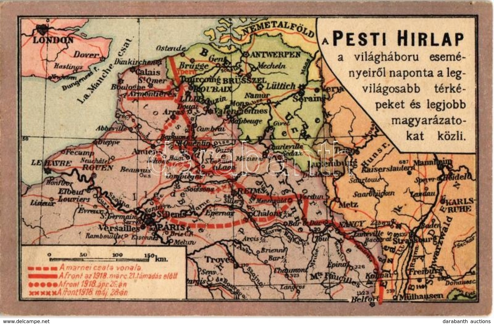 ** T2 Pesti Hírlap Első Világháborús Térképe Az 1918-as Tavaszi Offenzíváról / WWI Map Of The Spring Offensive In 1918 - Ohne Zuordnung