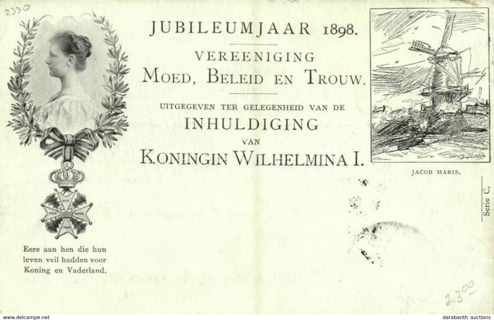 T2 1898 Jubileumjaar, Uitgegeven Ter Gelegenheid Van De Inhuldiging Van Koningin Wilhelmina I., Vereeniging Moed, Beleid - Ohne Zuordnung