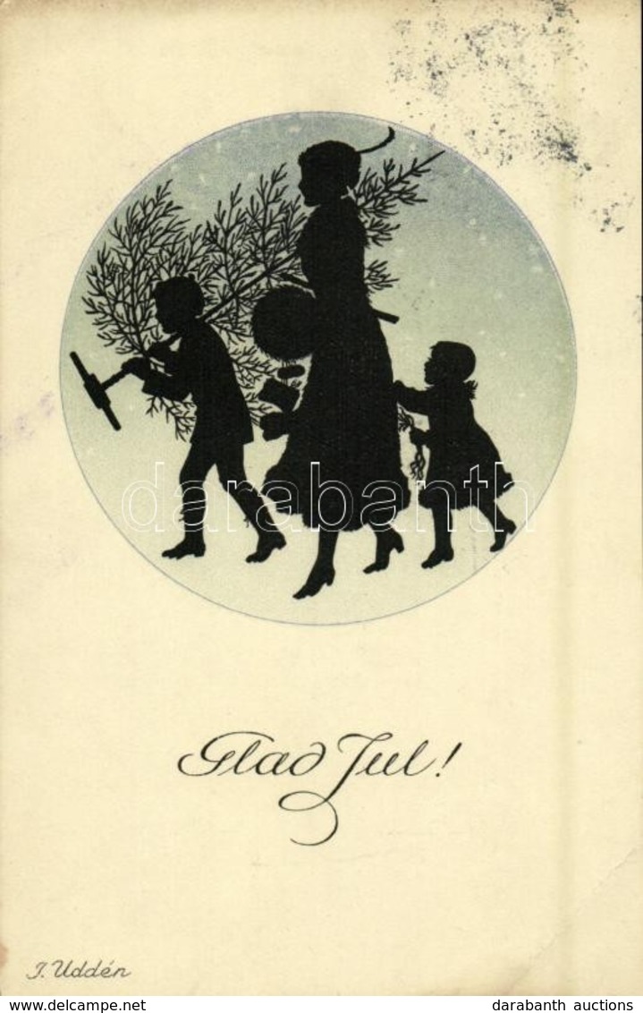 T2 Glad Jul! / Christmas Greeting Silhouette Art Postcard. Nordisk Konst 2234. S: I. Uddén - Unclassified