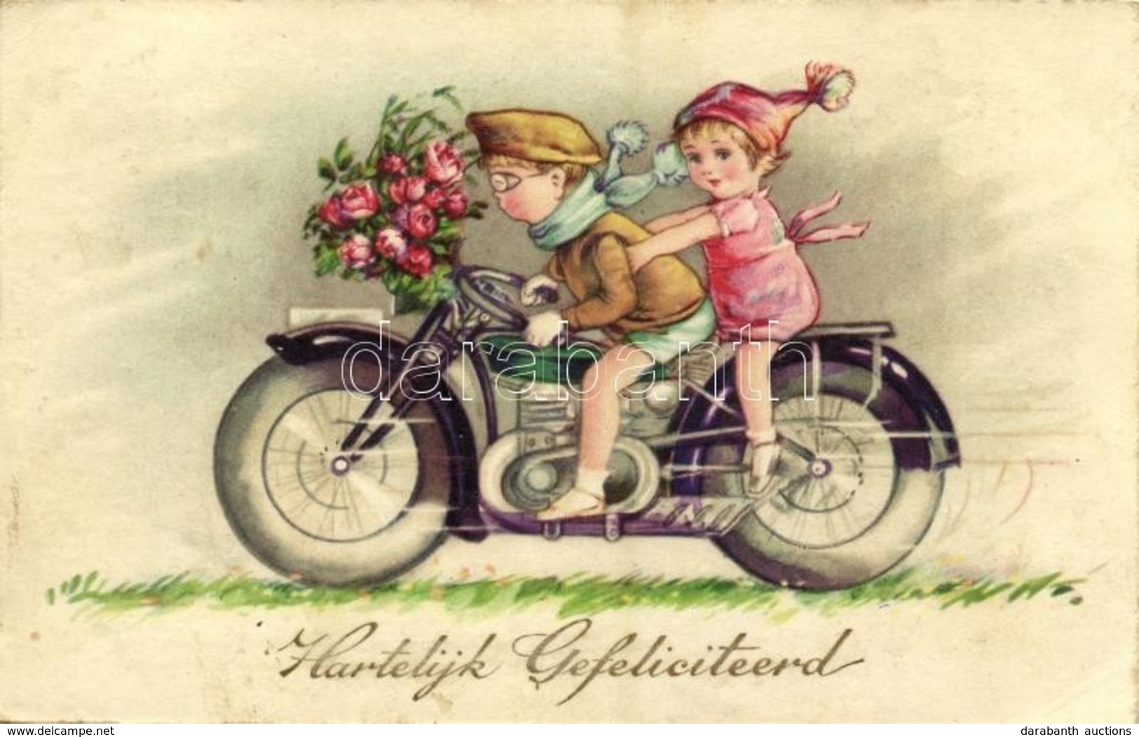 T2/T3 1931 'Hartelijk Gefeliciteerd' / Children On A Motorbike, Greeting Card, 'Begro' Serie 8582 (EK) - Sin Clasificación