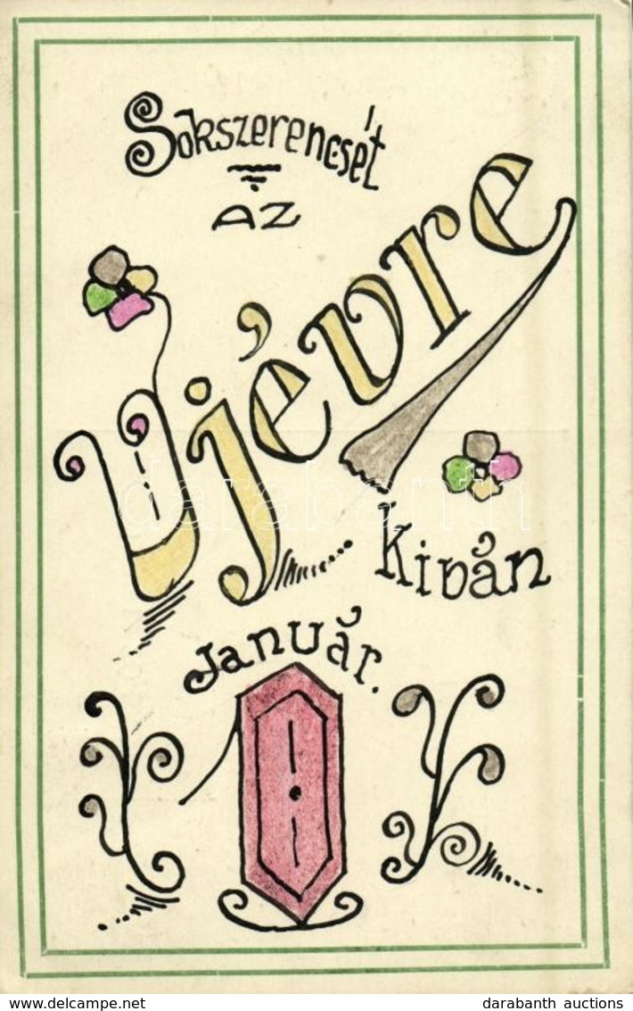 T2/T3 1923 Sok Szerencsét Az Újévre Kíván Január / New Year Greeting, Hand-drawn Art Postcard (EK) - Sin Clasificación