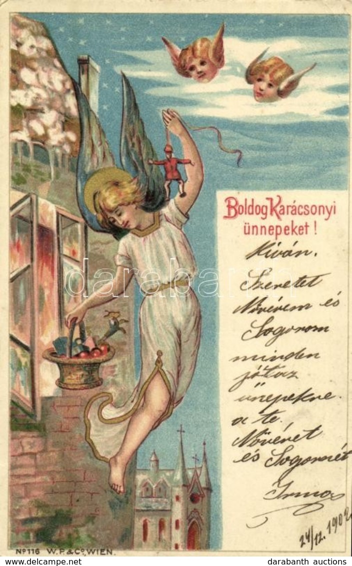 T2/T3 1902 Boldog Karácsonyi Ünnepeket! / Christmas Greeting Card With Angel. W.P. & Co. No. 116. Litho (EK) - Ohne Zuordnung