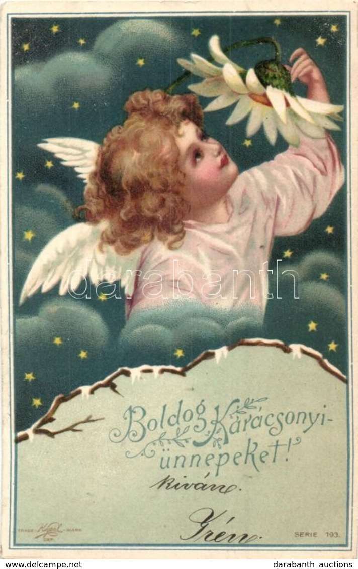 T2 1902 Boldog Karácsonyi Ünnepeket! Dombornyomott Litho / Christmas Greeting Card, Angel With Flower. Kopal Serie 193.  - Unclassified