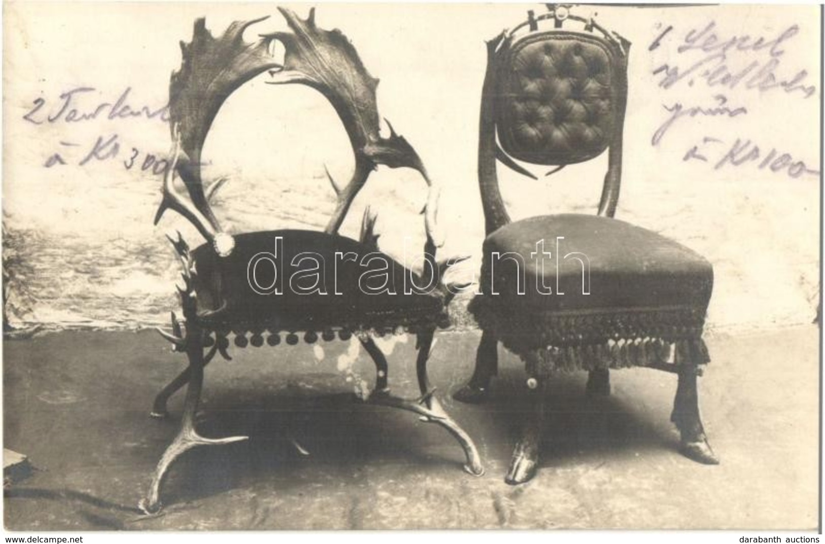 * T2 Szarvas Agancsból Készült, Beárazott Fotelek / Armchairs Made Of Deer Antlers With Prices. Photo - Unclassified