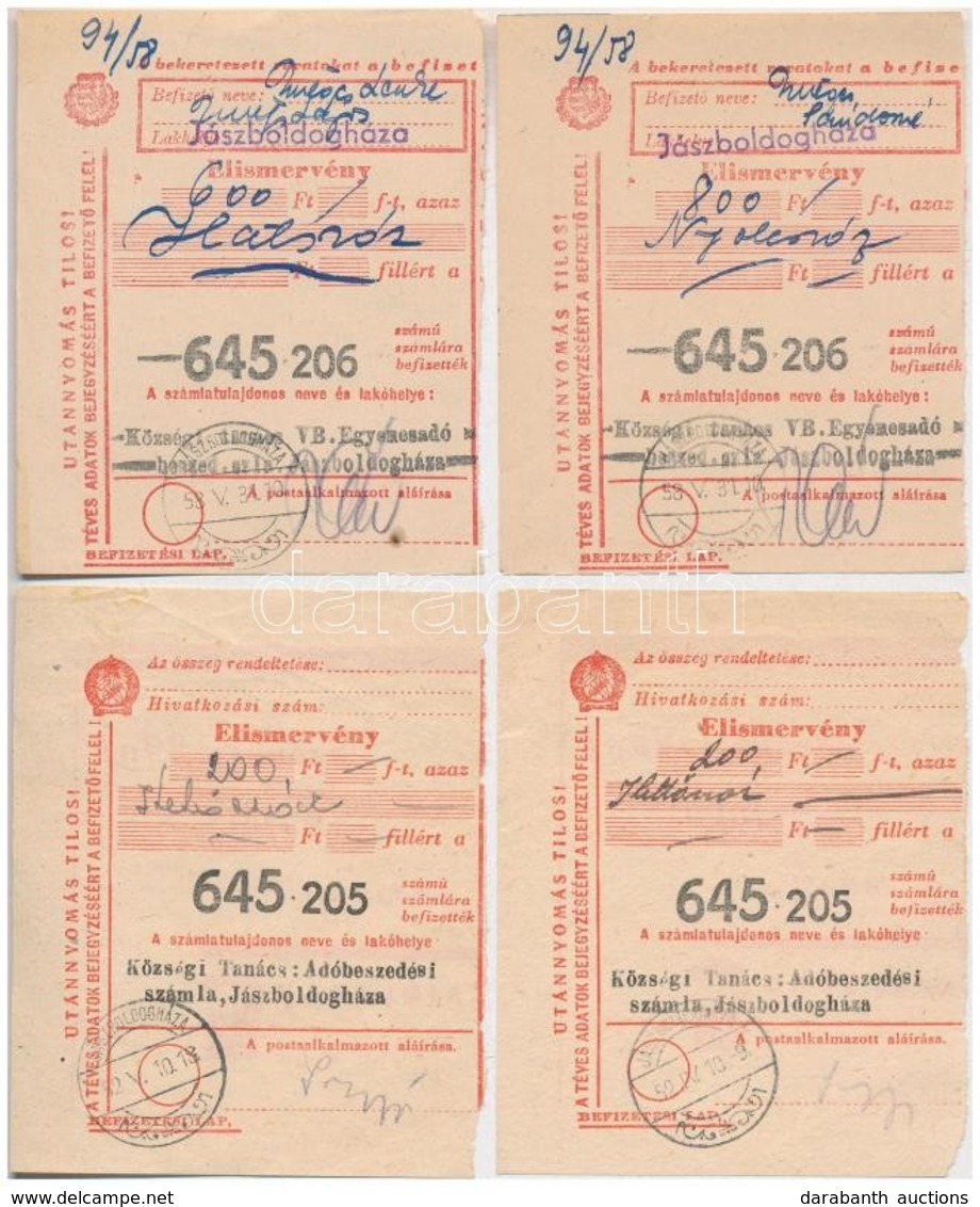 1952-1958. 4db Kitöltött Elismervény T:III - Ohne Zuordnung