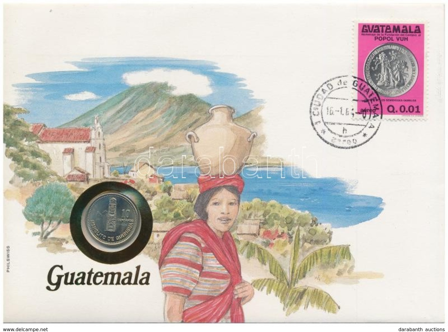 Guatemala 1981. 10c Felbélyegzett Borítékban, Bélyegzéssel, Német Nyelvű Leírással T:1 
Guatemala 1981. 10 Centavos In E - Unclassified