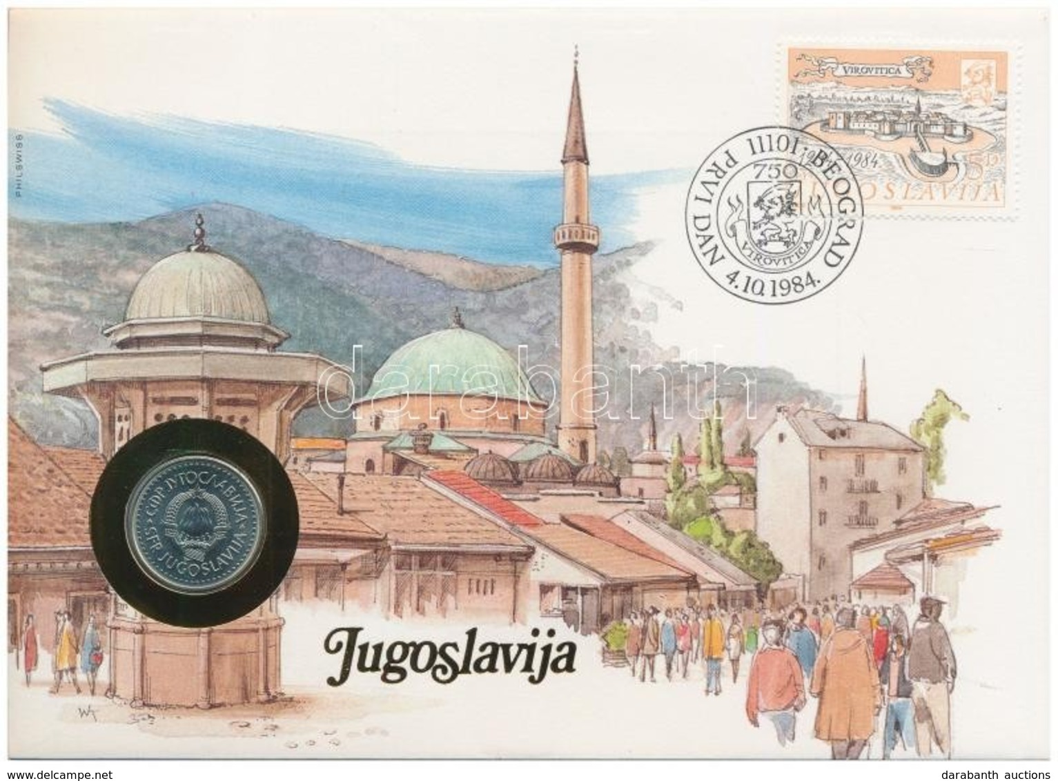 Jugoszlávia 1983. 10D, Felbélyegzett Borítékban, Bélyegzéssel, Német Nyelvű Leírással T:1 
Yugoslavia 1983. 10 Dinara In - Unclassified