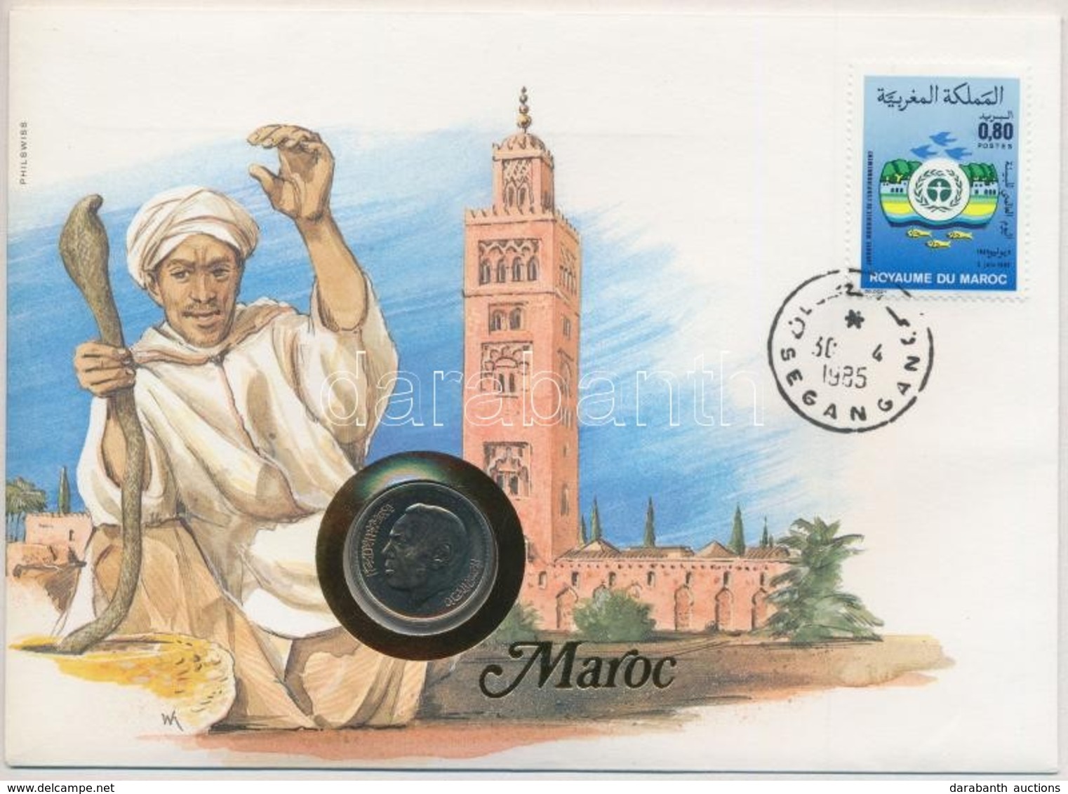 Marokkó 1974. 1D, Felbélyegzett Borítékban, Bélyegzéssel, Német Nyelvű Leírással T:1,1- Patina
Morocco 1974. 1 Dirham In - Unclassified