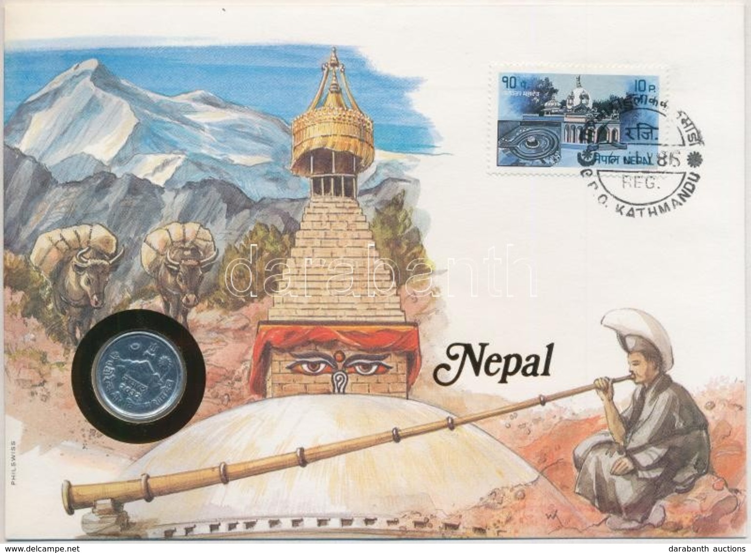 Nepál 1975. 5p, Felbélyegzett Borítékban, Bélyegzéssel, Német Nyelvű Leírással T:2
Nepal 1975. 5 Paisa In Envelope With  - Ohne Zuordnung