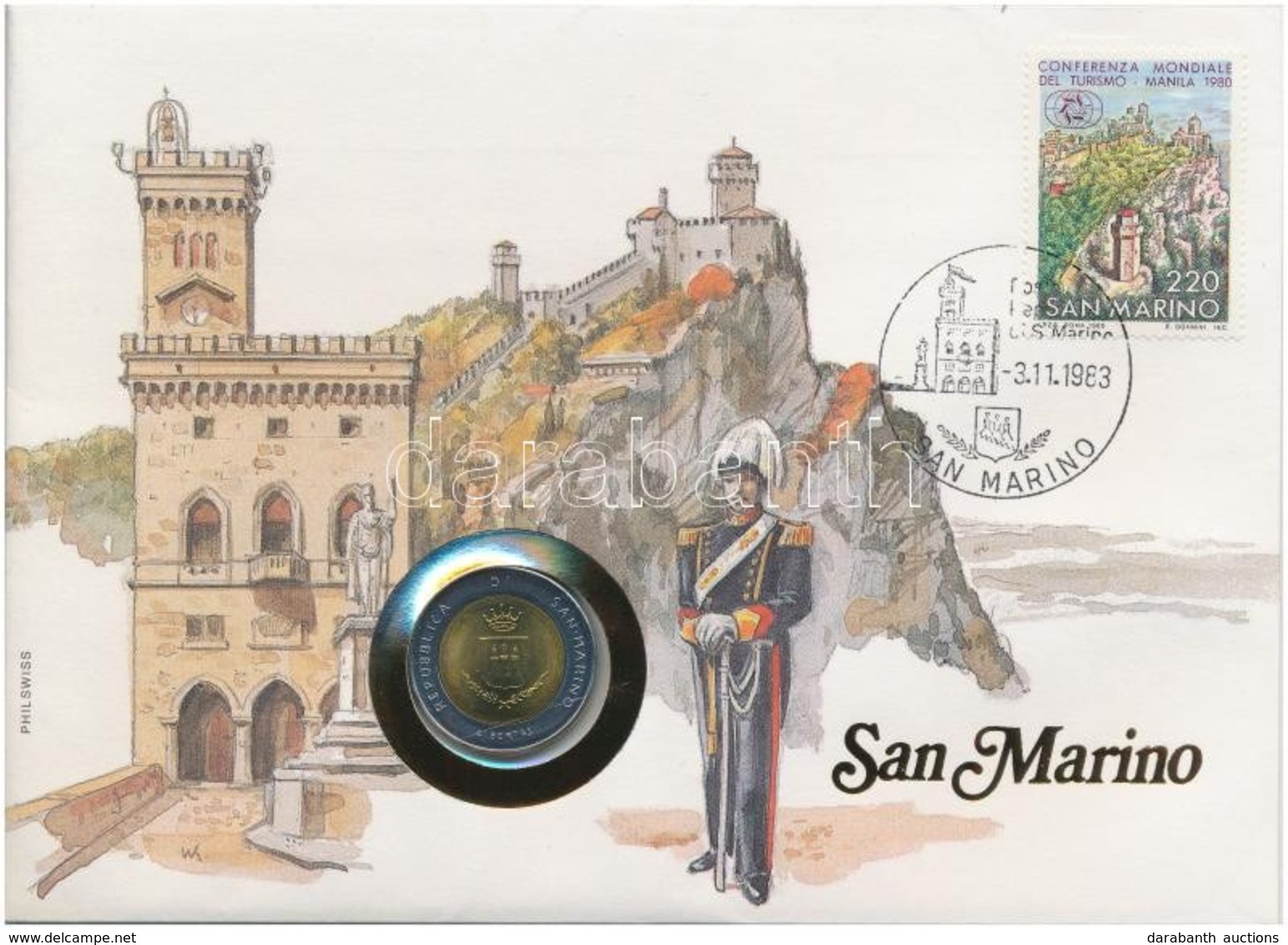 San Marino 1983. 500L Felbélyegzett Borítékban, Bélyegzéssel, Német Nyelvű Leírással T:1 
San Marino 1983. 500 Lire In E - Unclassified