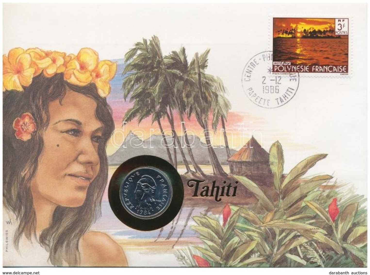 Tahiti 1984. 10Fr, Felbélyegzett Borítékban, Bélyegzéssel, Német Nyelvű Leírással T:1 
Tahiti 1984. 10 Francs In Envelop - Unclassified