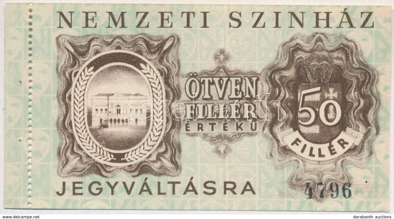 ~1946-1947. 50f 'Nemzeti Színház' Utalvány, Nem Használt T:I - Unclassified