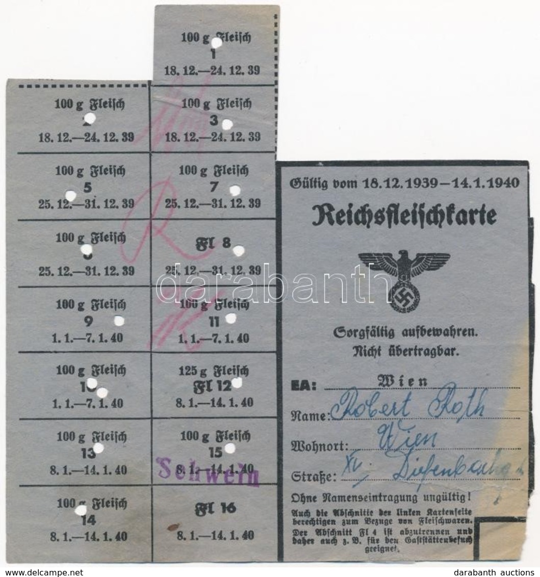 Német Harmadik Birodalom 1939-1940. 15db Húsjegy Nem Teljes ívben, Lyukasztva T:III
German Third Reich 1939-1940. 15pcs  - Unclassified