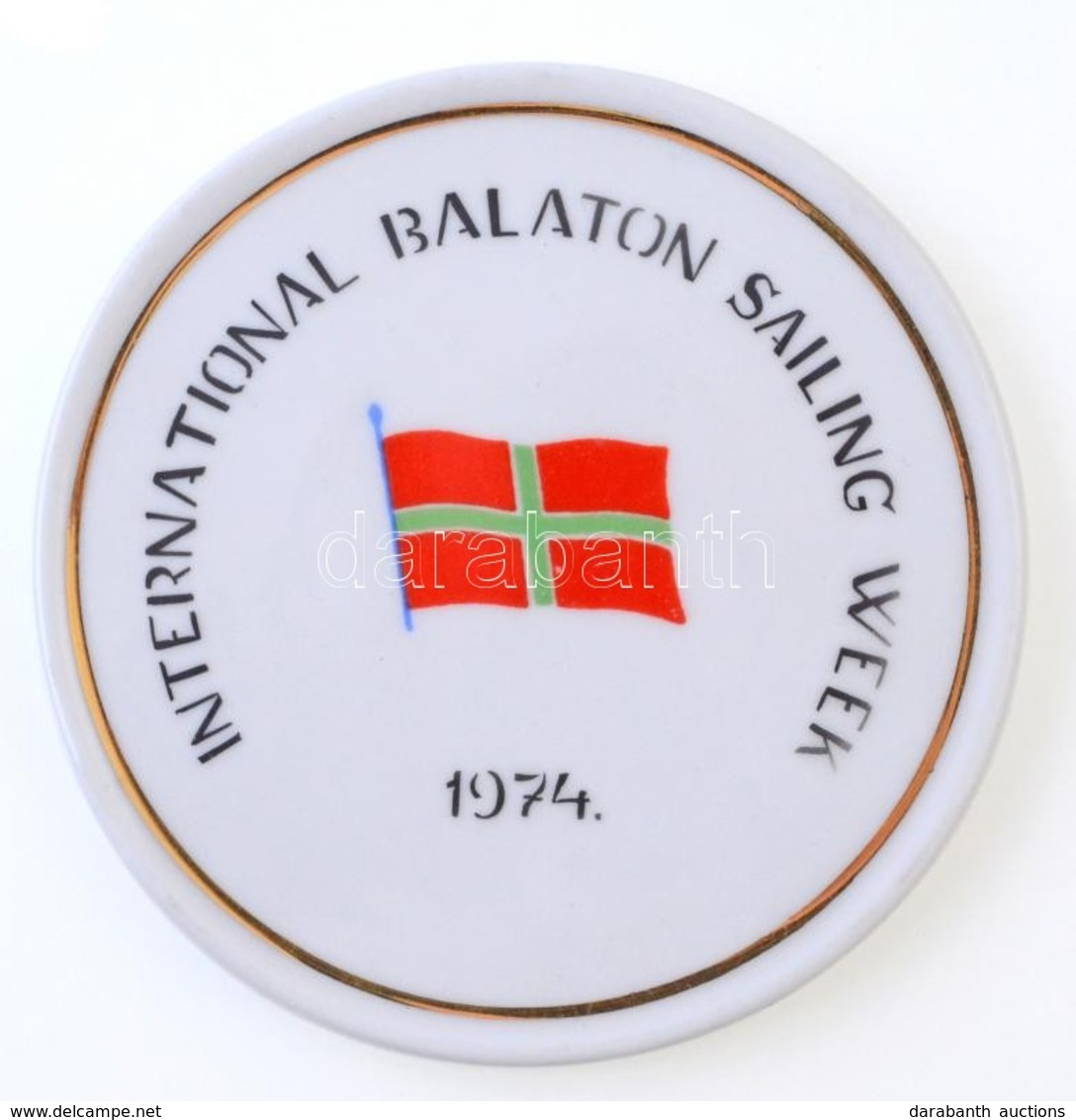 1974. 'International Balaton Sailing Week 1975' Festett, Jelzett Hollóházi Porcelán Plakett (~86mm) T:1- - Unclassified