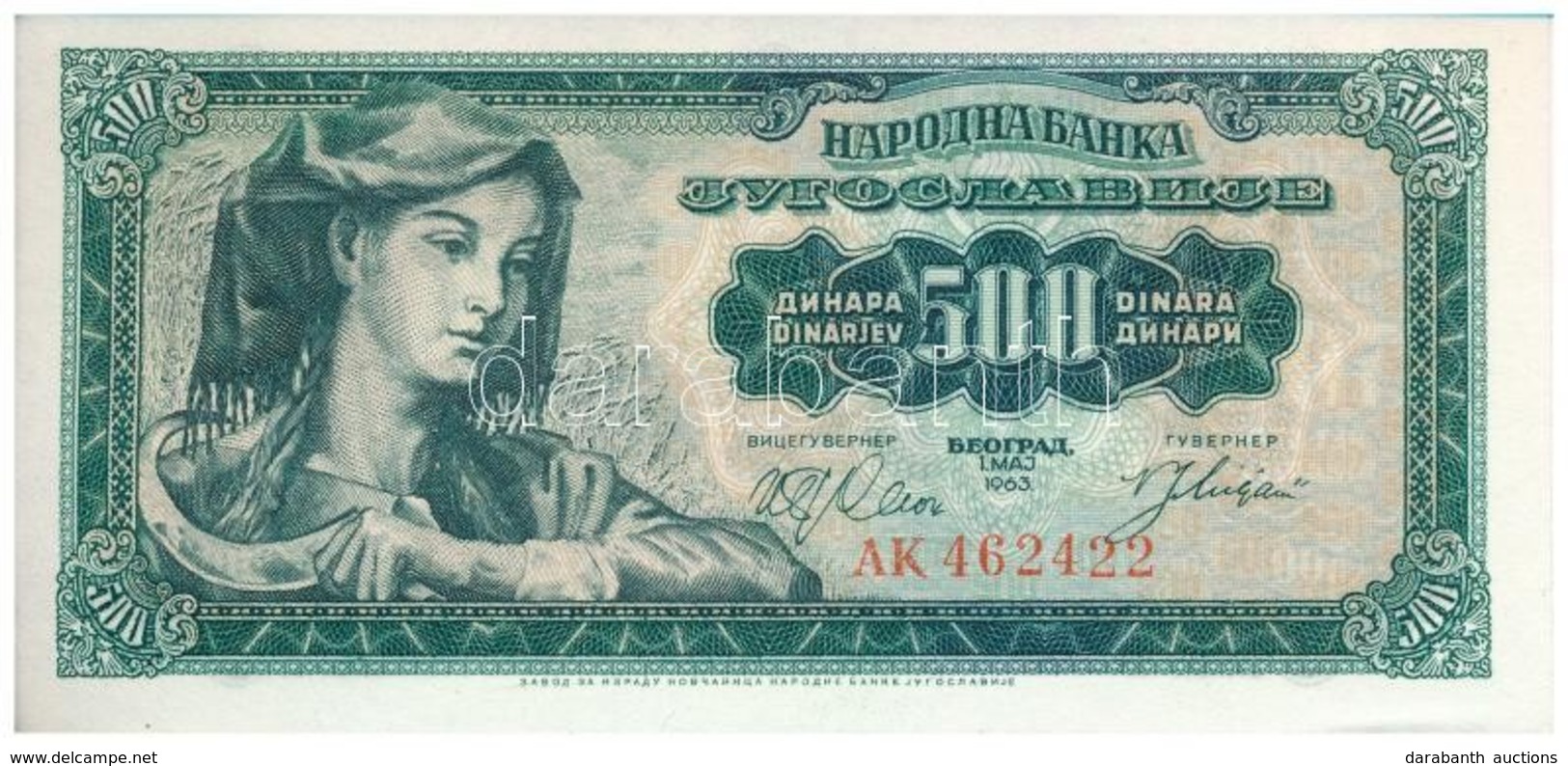 Jugoszlávia 1963. 500D T:I
Yugoslavia 1963. 500 Dinara C:UNC - Unclassified