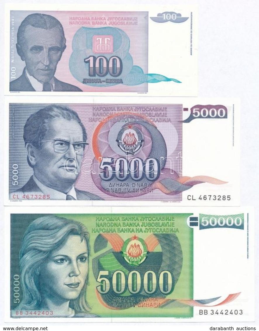 Jugoszlávia 1985. 5000D + 1988. 50.000D + 1994. 100D T:I,I-
Yugoslavia 1985. 5000 Dinara + 1988. 50.000 Dinara + 1994. 1 - Unclassified