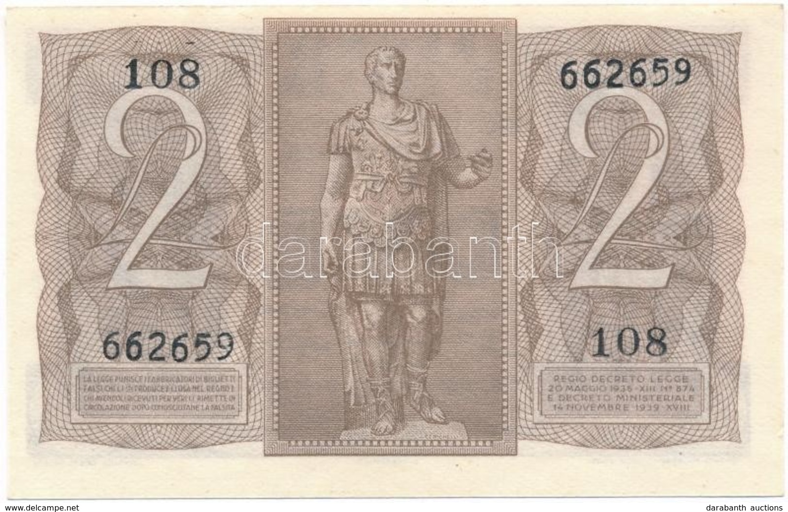 Olaszország 1939. 2L T:I
Italy 1939. 2 Lire C:UNC
Krause 27. - Unclassified