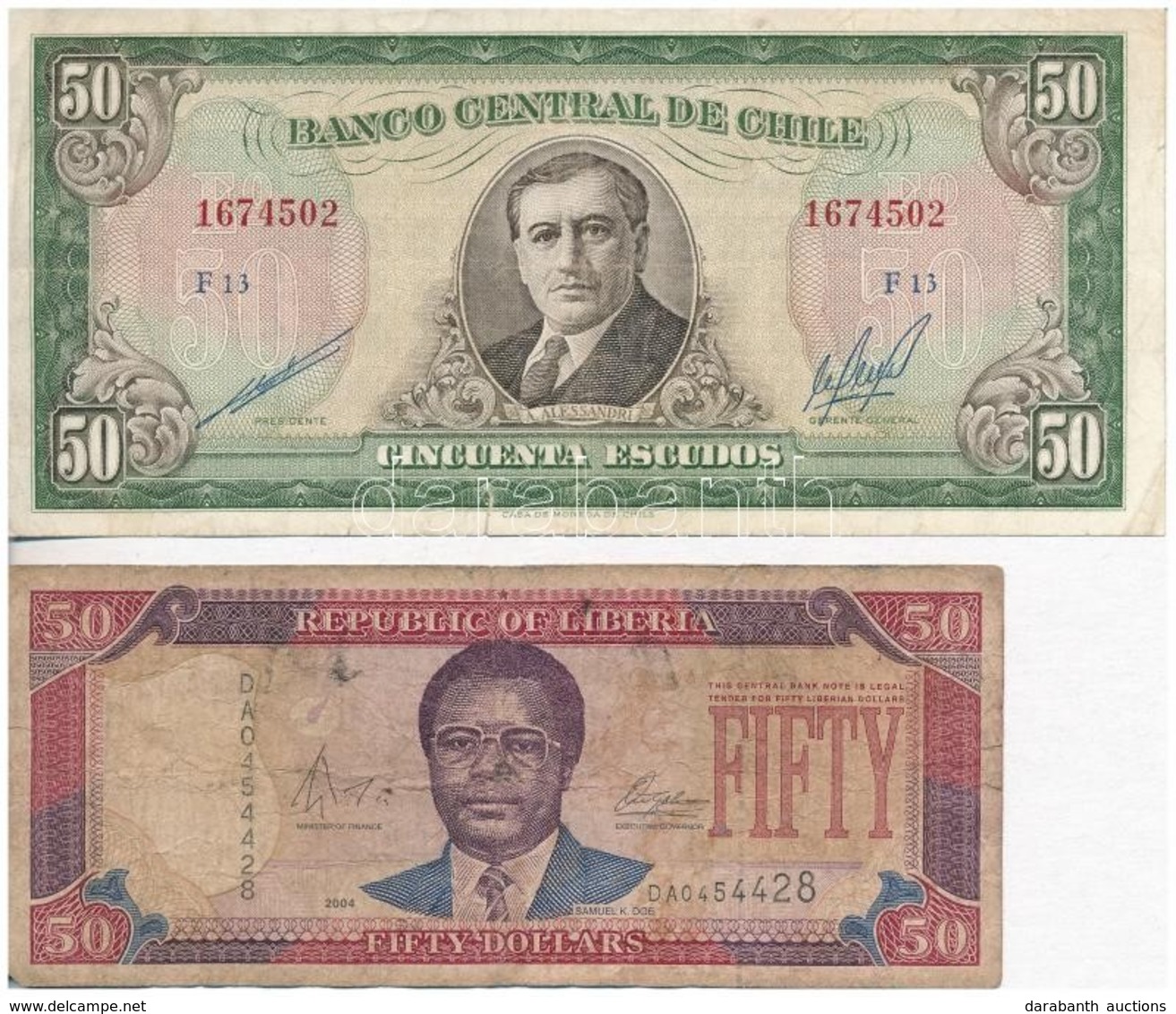 Vegyes: Chile 1962-1975. 50E + Libéria 2004. 50D T:III 
Mixed: Chile 1962-1975. 50 Escudos + Liberia 2004. 50 Dollars C: - Unclassified