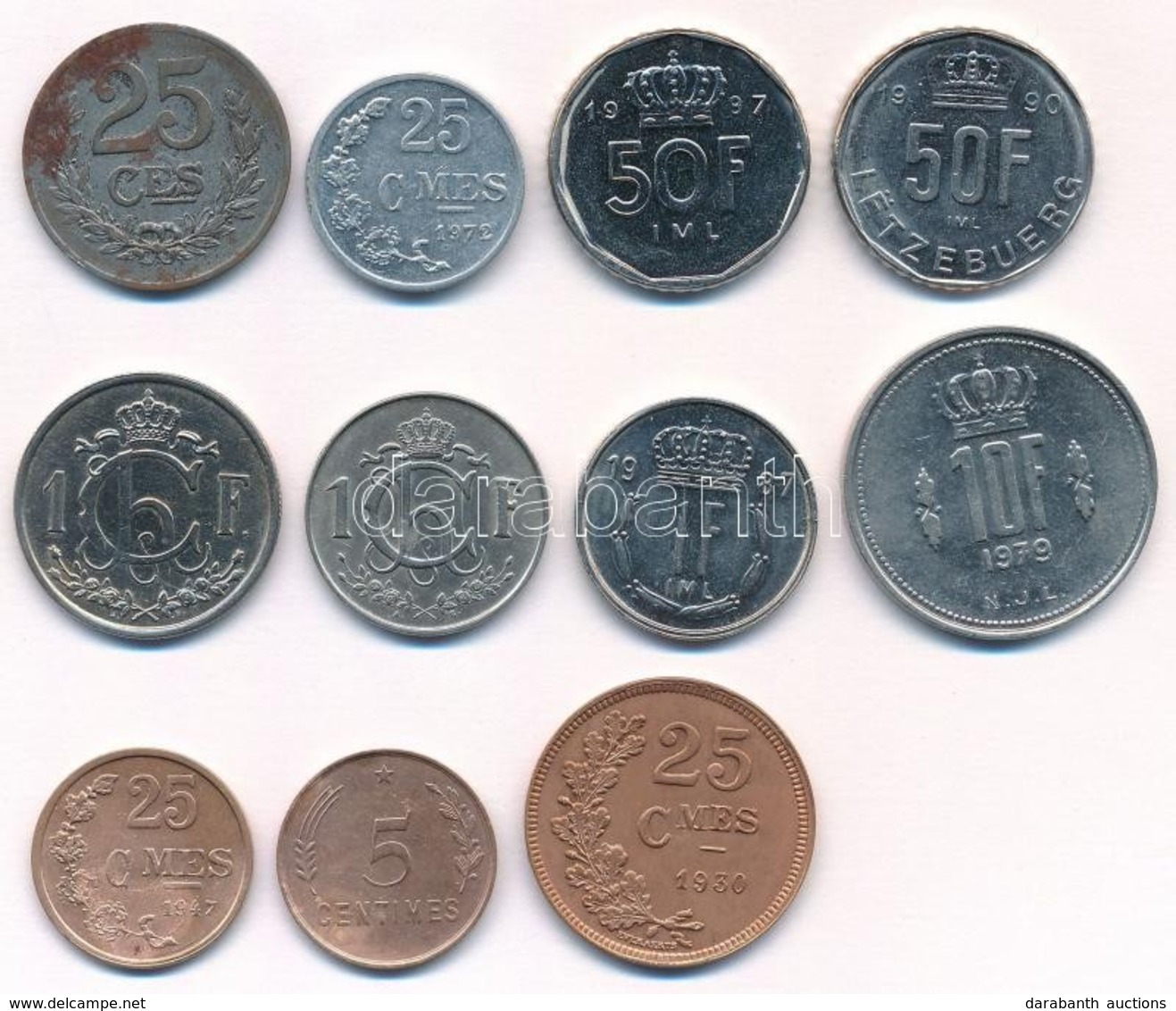 Luxemburg 1920-1990. 5c-50Fr (11xklf) Közte 1920. 25c Fe T:1,2,2-
Luxembourg 1920-1990. 5 Centimes - 50 Francs (11xdiff) - Unclassified