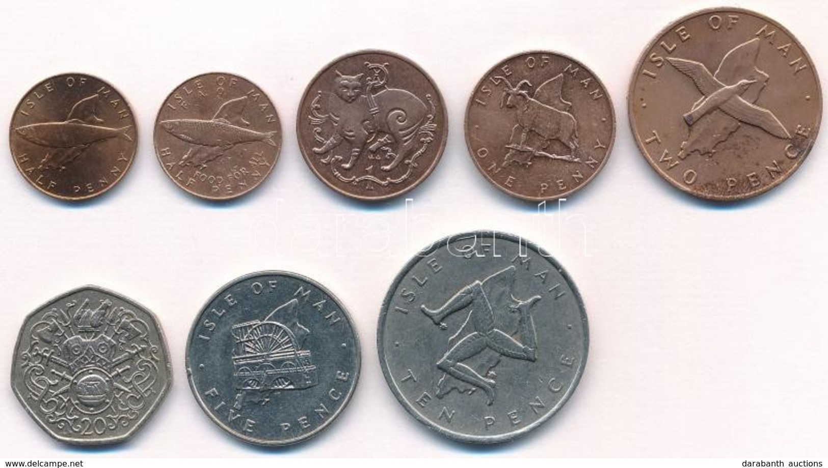 Man-sziget 1976-1982. 1/2p (2xklf) + 1p (2xklf) + 2p + 5p + 10p + 20p T:1-,2
Isle Of Man 1976-1982. 1/2 Penny (2xdiff) + - Unclassified