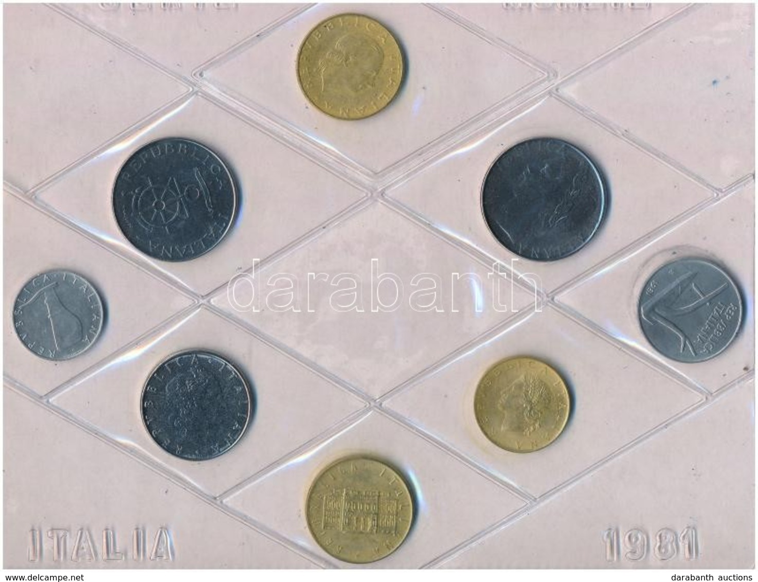 Olaszország 1981. 5L-200L (8xklf) Forgalmi Sor Fóliatokban T:1-2
Italy 1981. 5 Lire - 200 Lire (8xdiff) Coin Set In Foil - Unclassified