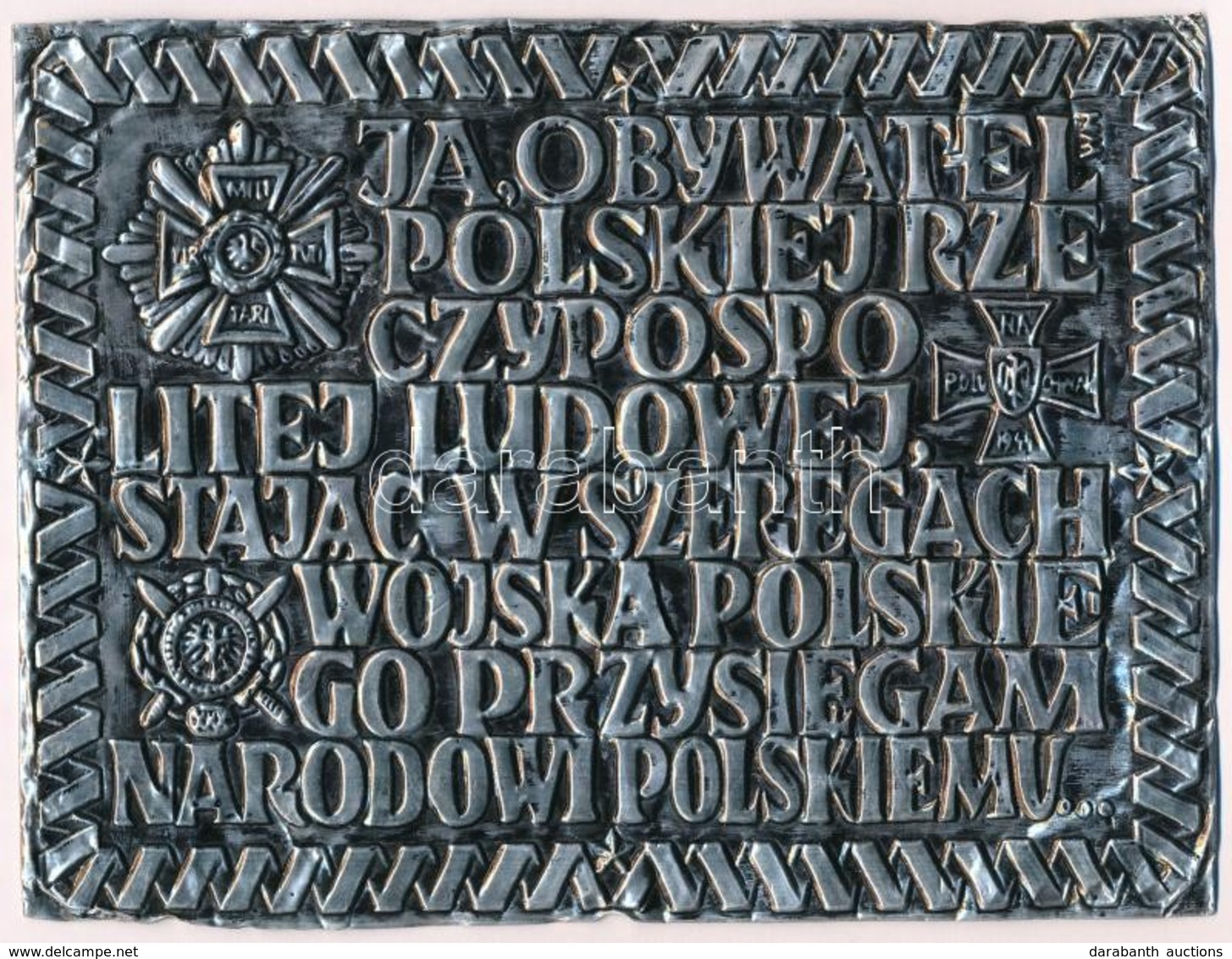 Lengyelország DN Katonai Eskütétel Szövege Fém Lemezplaketten (200x152mm) T:2 Patina
Poland ND Military Oath On Metal Sh - Ohne Zuordnung