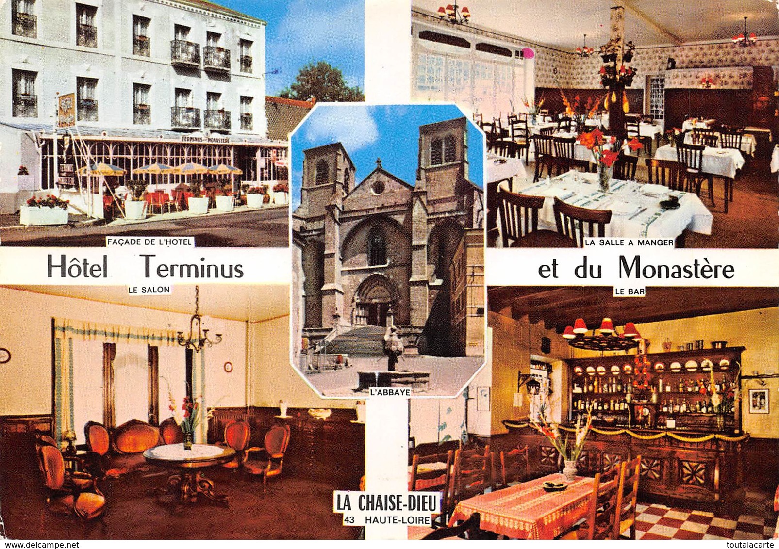 CPSM 43 LA CHAISE DIEU HOTEL TERMINUS ET DU MONASTERE MULTI VUES   Grand Format  15 X 10,5 Cm - La Chaise Dieu