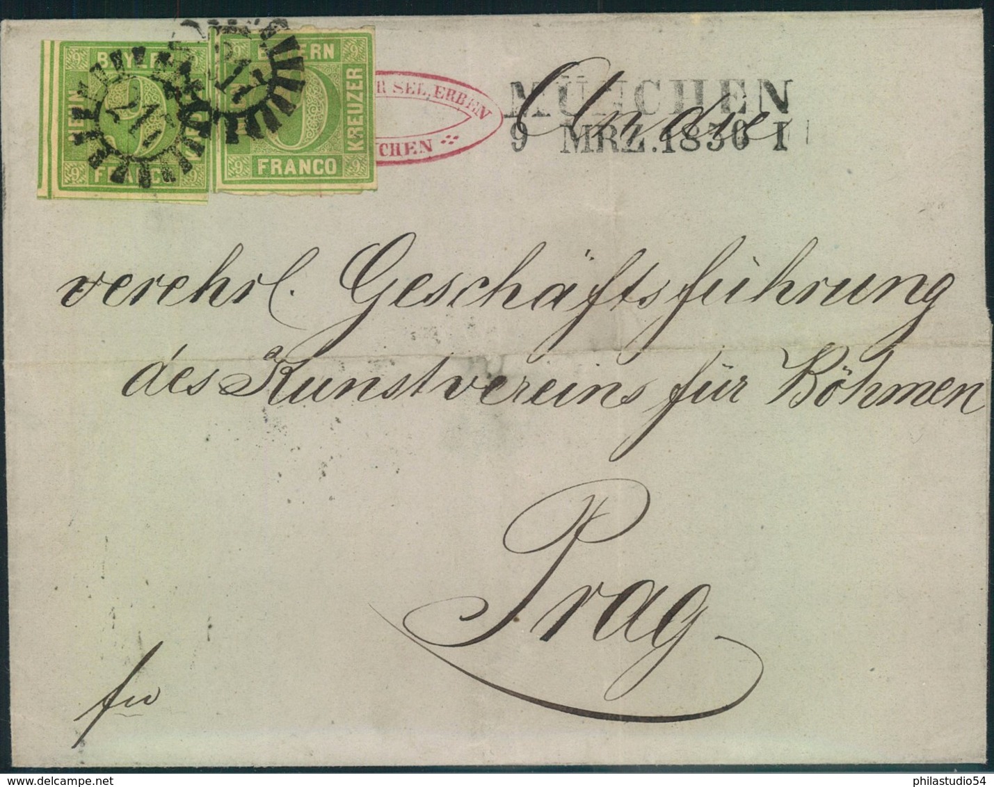 1856, Faltbriefhülle Mit 2-mal 9 Kreuzer Mit GMR "217" Von München Nach Prag. - Mi-Nr.  5 III (2) - Altri & Non Classificati