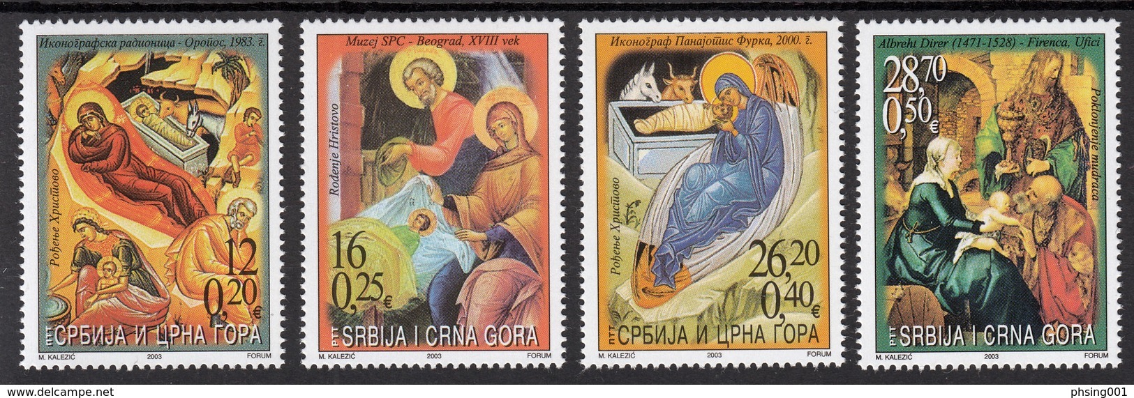Yugoslavia 2003 Serbia & Montenegro Christmas Icons Religion Christianity Art Albrecht Duerer Set MNH - Neufs