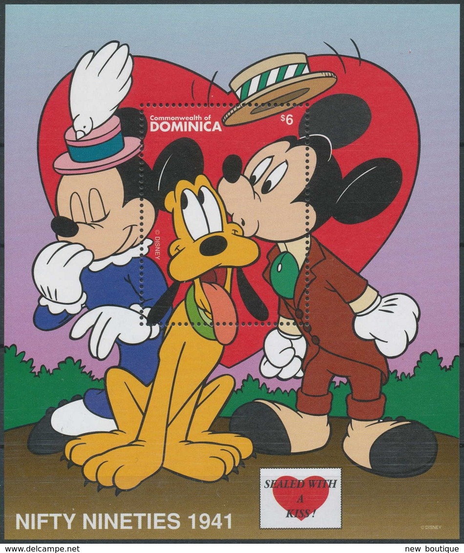 NB - [91399]SUP//-DOMINICA - Walt Disney - Mickey, Minnie, Pluto, Amour, B.D, Le Bloc De 6$ - Disney