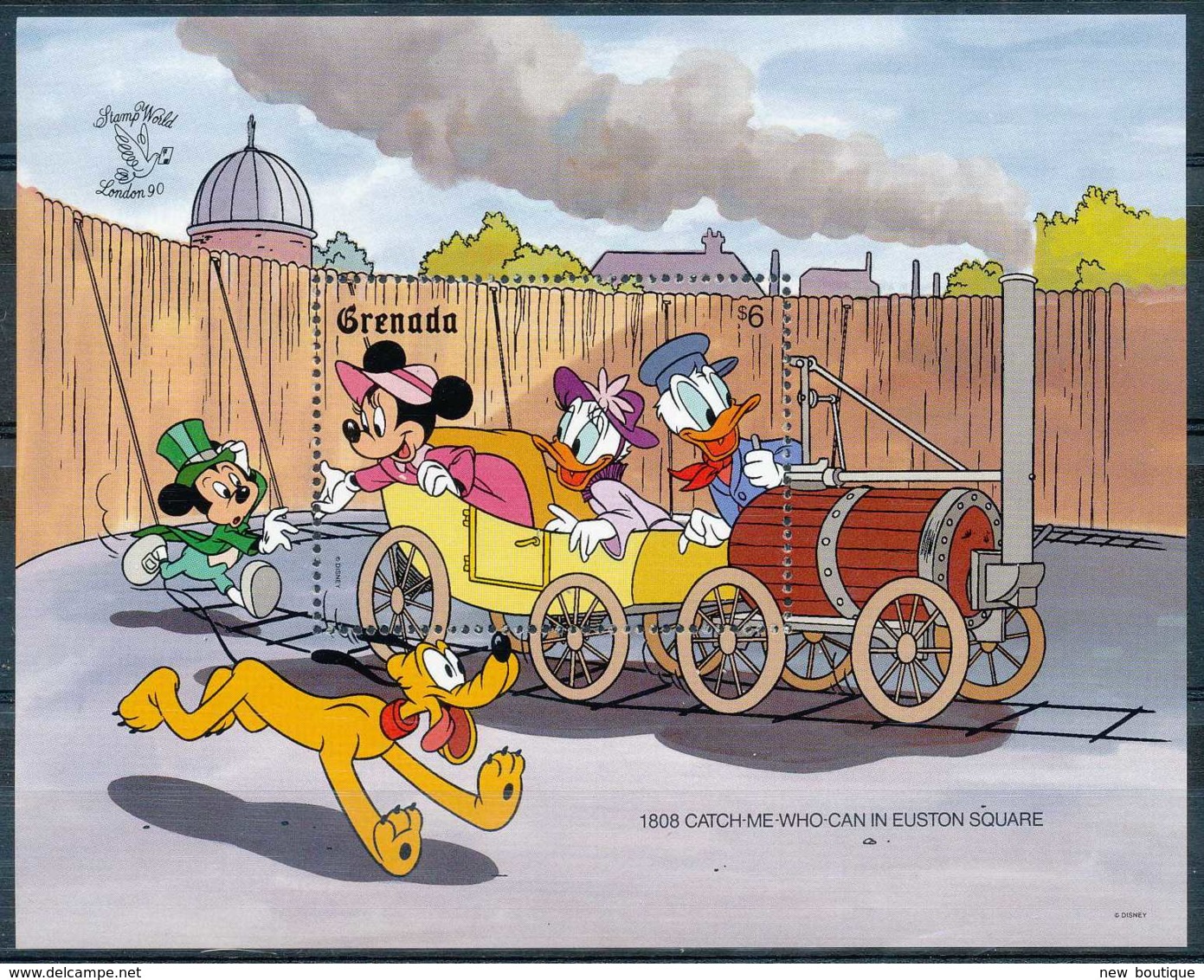 NB - [91575]SUP//-GRENADA - Walt Disney - Donald, Cheminot, Daisy, Minnie Et Mickey, Cariole, Trains, B.D, Le Bloc De 6$ - Disney