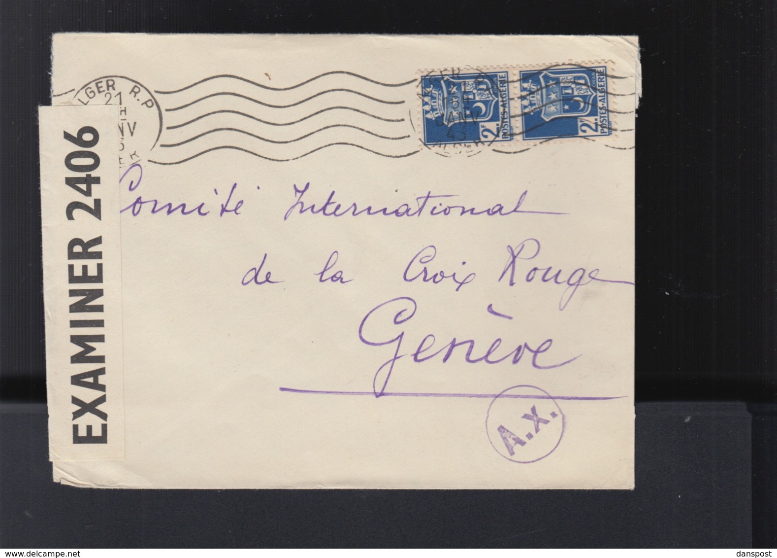 Algerie Lettre 1943 Alger A Geneve Croix Rouge - Lettres & Documents