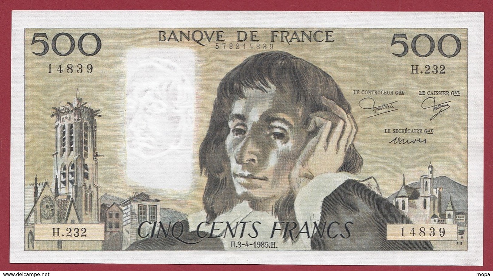 500 Francs "Pascal" Du 03/04/1985.H----XF/SUP+---ALPH.H.232 - 500 F 1968-1993 ''Pascal''