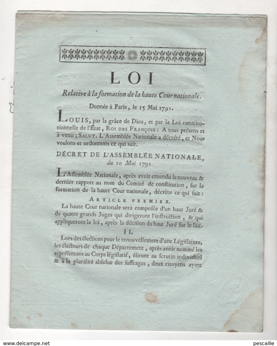 1791 - LOI RELATIVE A LA FORMATION DE LA HAUTE COUR NATIONALE - 52 HAUTE MARNE JOINVILLE - 8 PAGES - Decrees & Laws