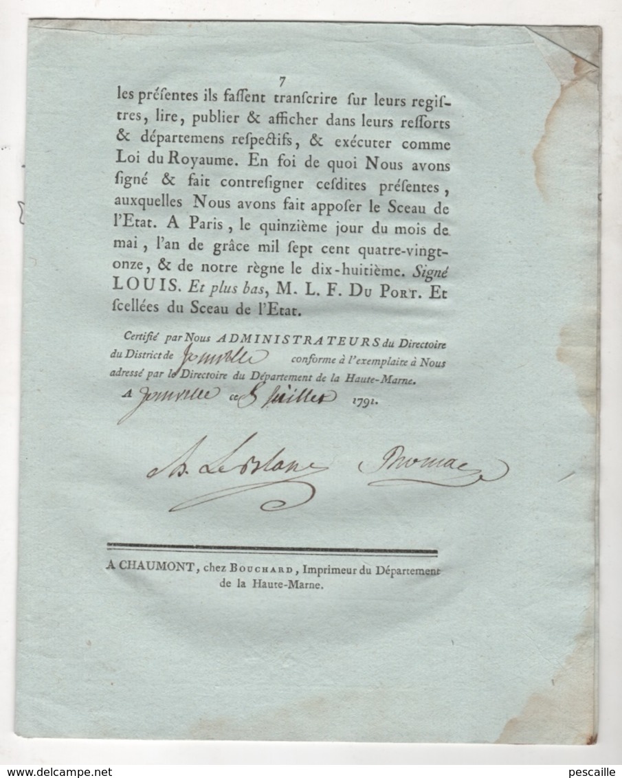 1791 - LOI RELATIVE A LA FORMATION DE LA HAUTE COUR NATIONALE - 52 HAUTE MARNE JOINVILLE - 8 PAGES - Decrees & Laws