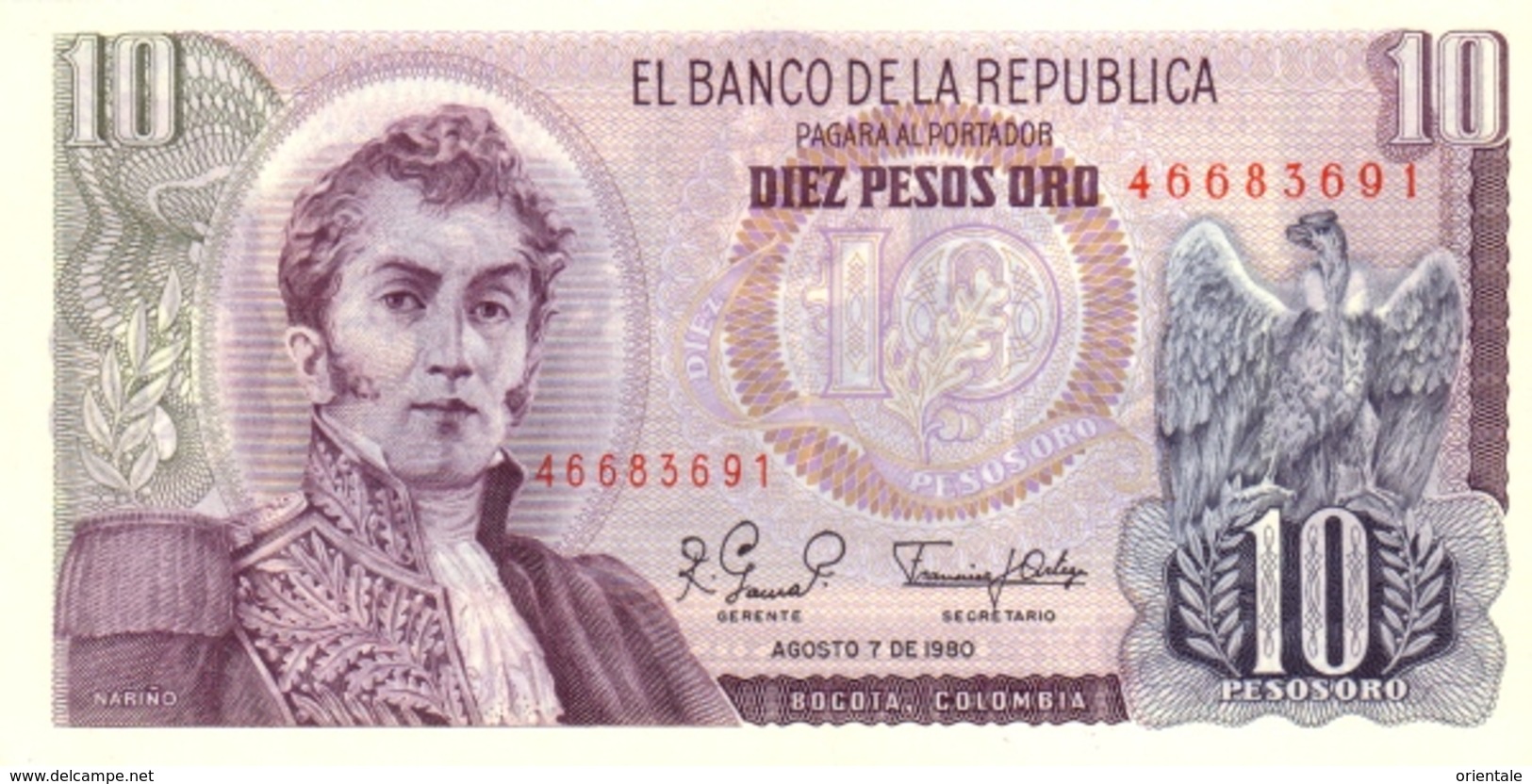 COLOMBIA P. 407g 10 P 1980 UNC - Colombia